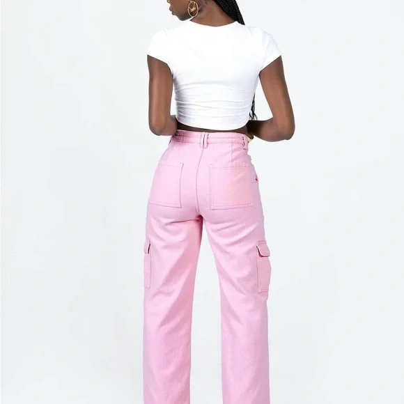 Pink Wide Leg Cargo Jeans - Picture 4 of 6